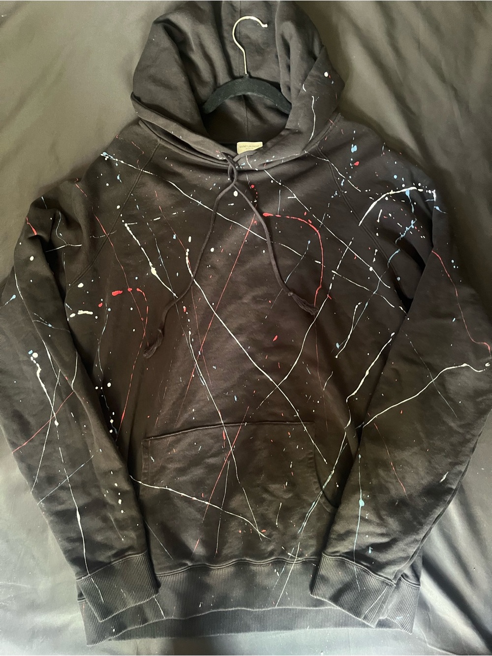 Saint Laurent Black Hoodie With Multicolor Paint Splatter